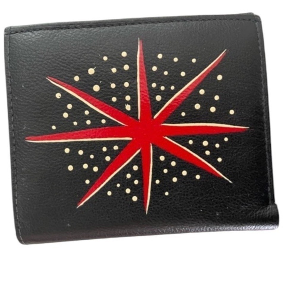 Black Leather Bifold Wallet Red Starburst Celestial Graphic ID Window Mens